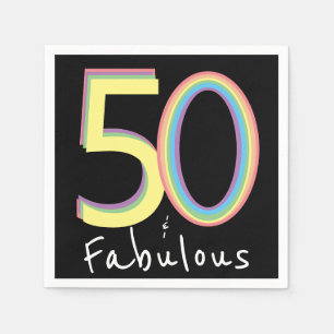 Serviette En Papier 5O et Fabulous noir Jaune arc-en-ciel chic Anniver