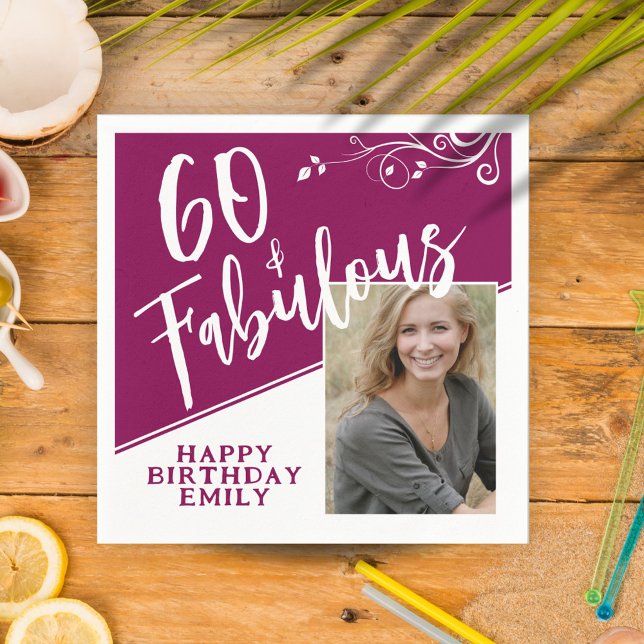 Serviette En Papier 60 et fabuleux Script Photo Magenta 60e anniversai (Créateur téléchargé)