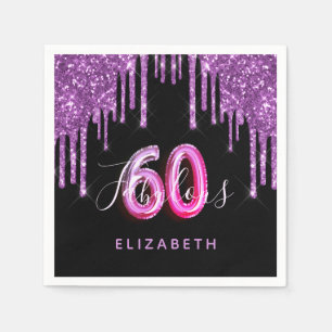 Serviette En Papier 60 Fabuleux anniversaire noir violet parties scint