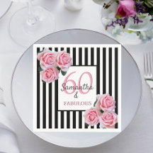 60 fabuleux anniversaire rose noir blanc rayures