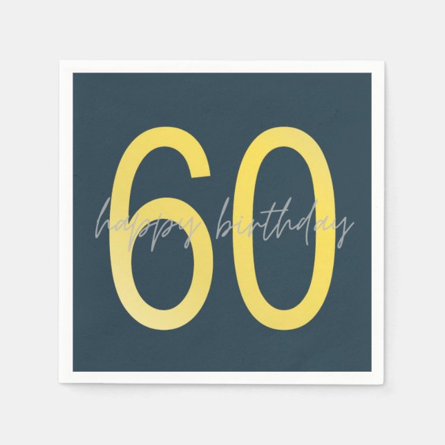 Serviette En Papier 60e anniversaire bleu et or (Devant)