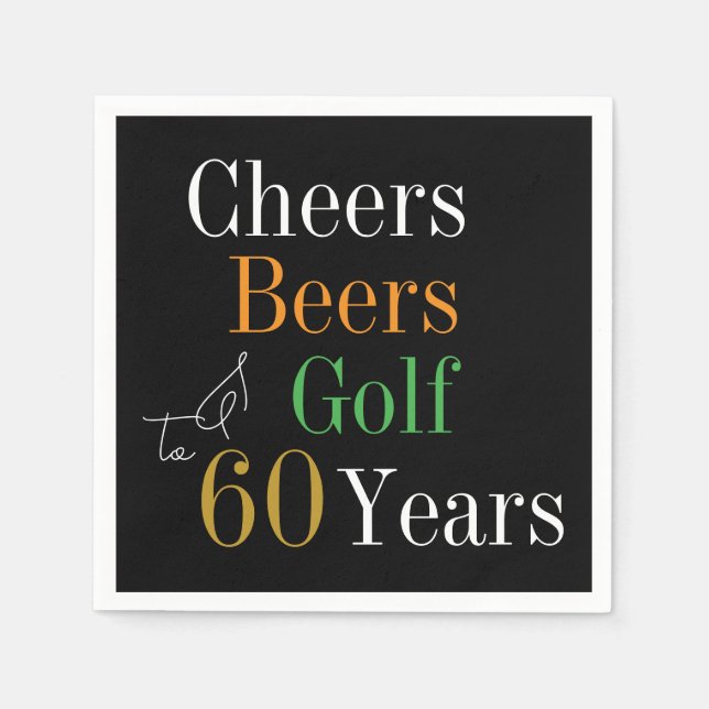 Serviette En Papier 60e anniversaire Cheers and Beers Golf Black and G (Devant)