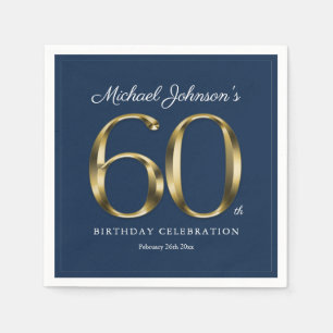 Serviette En Papier 60e anniversaire Classic Solid Gold Texte Marine B