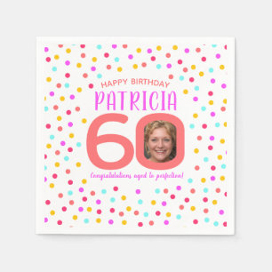 Serviette En Papier 60e anniversaire corail coloré confetti photo pers