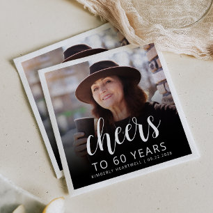 Serviette En Papier 60e anniversaire de la fête Photo White Script Che