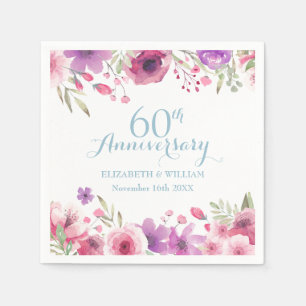 Serviette En Papier 60e Anniversaire de Mariage Diamant Roses Aquarell