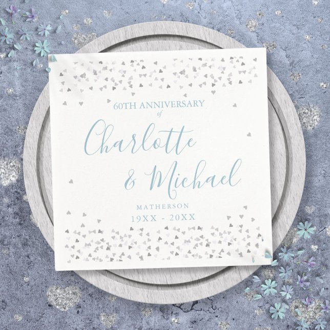 Serviette En Papier 60e anniversaire de Mariage Script Hearts Confetti (60th Wedding Anniversary Script Hearts Confetti Napkins)