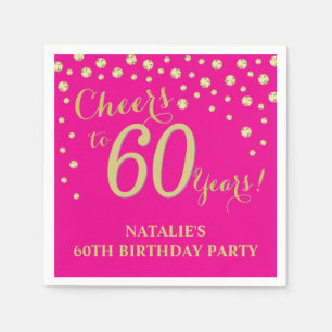 Serviette En Papier 60e anniversaire du parti Hot Pink et Gold Diamond