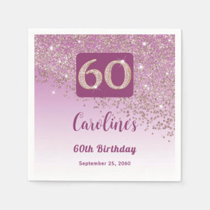 Serviette En Papier 60e anniversaire Joli Rose Parties scintillant or