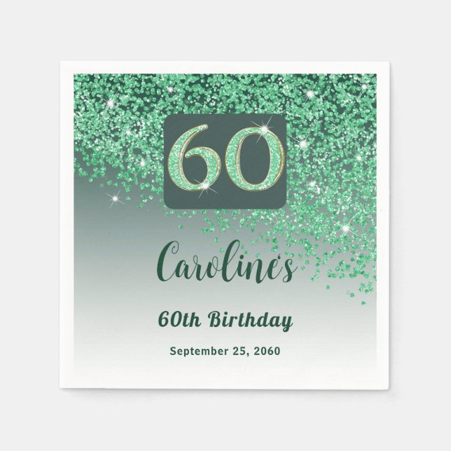 Serviette En Papier 60e anniversaire Jolie Parties scintillant verte (Devant)