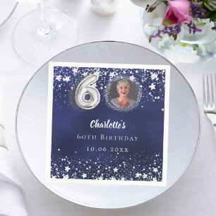 Serviette En Papier 60e anniversaire marine bleu argent étoiles photo