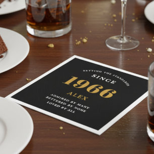 Serviette En Papier 60e anniversaire Nom 1966 Black Gold Elegant Chic