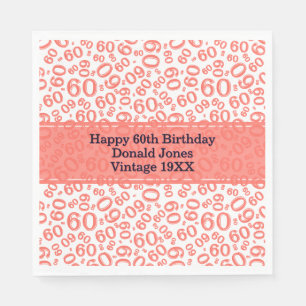Serviette En Papier 60e anniversaire Numéro d'âge Coral Motif/Blanc