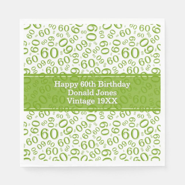 Serviette En Papier 60e anniversaire Numéro Motif Geen et White Napkin (Devant)