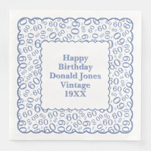 Serviette En Papier 60e anniversaire Numéro Motif pétoncles bleu/blanc
