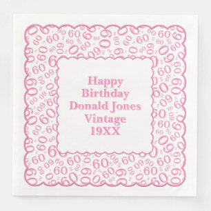 Serviette En Papier 60e anniversaire Numéro Motif pétoncles rose/blanc