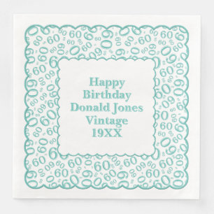 Serviette En Papier 60e anniversaire Numéro Motif pétoncles Turquoise/