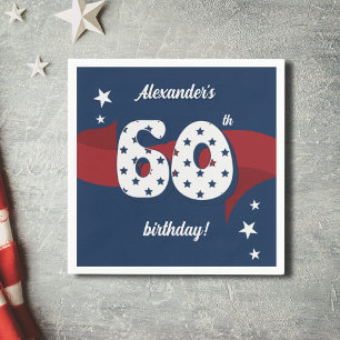 Serviette En Papier 60e Anniversaire Patriotique Rouge Blanc Bleu Étoi