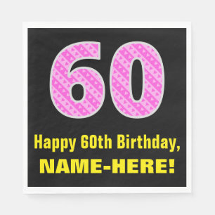 Serviette En Papier 60e anniversaire : Pink Stripes and Hearts "60" +