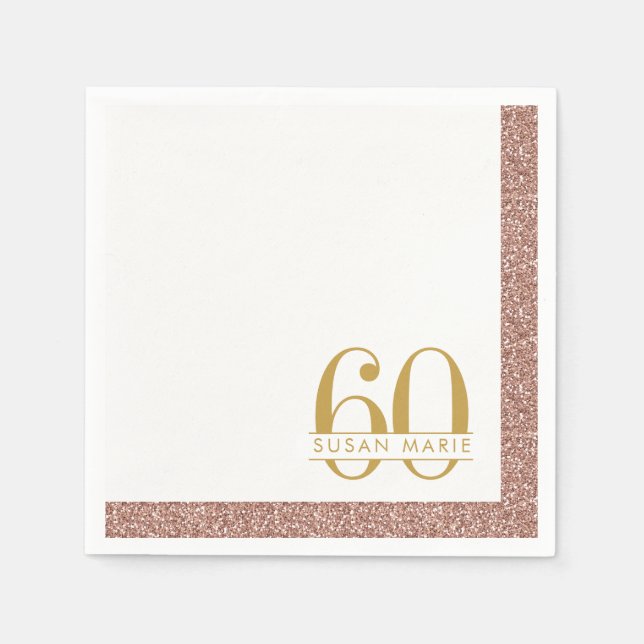 Serviette En Papier 60e anniversaire Rose Gold Personnalisé Parties sc (Devant)