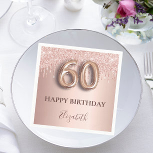 Serviette En Papier 60e anniversaire rose or rousse parties scintillan