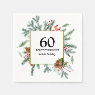 Serviette En Papier 60e anniversaire Rustic Winter Greenery Bow rouge