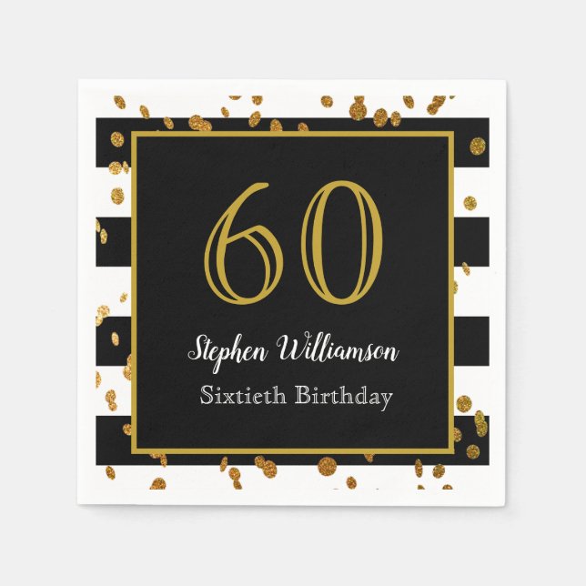 Serviette En Papier 60e fête d'anniversaire| Black White and Gold Part (Devant)