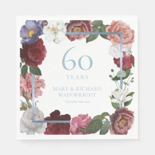 Serviette En Papier 60ème Mariage Diamond Anniversaire Rose de jardin