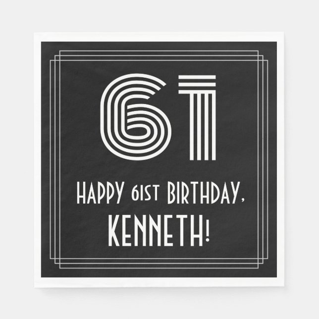 Serviette En Papier 61e anniversaire : Art Déco Inspiré Look "61" + No (Devant)