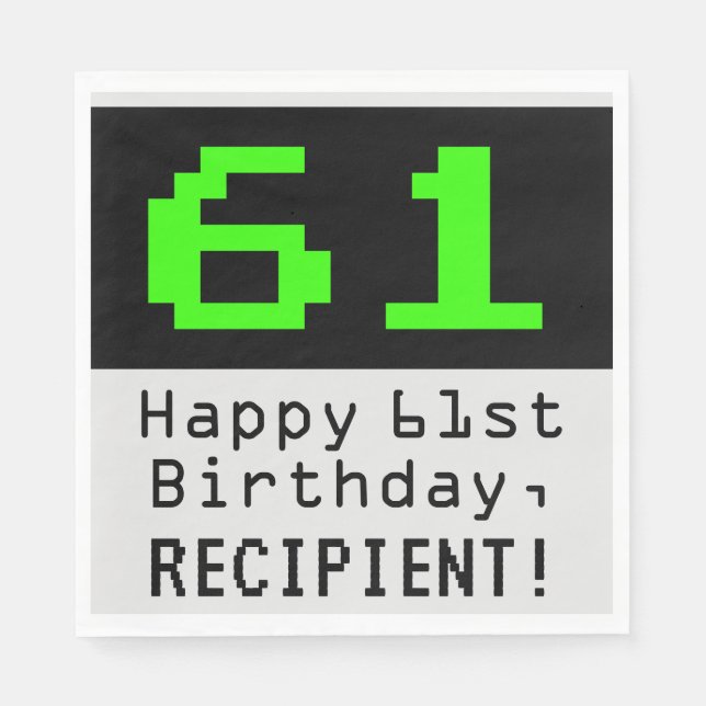 Serviette En Papier 61e anniversaire - Nerdy / Geeky Style "61" & Nom (Devant)