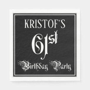 Serviette En Papier 61st Birthday Party — Fancy Script + Custom Nom