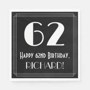 Serviette En Papier 62e anniversaire ~ Art Déco Inspiré Look "62", Nom