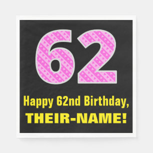 Serviette En Papier 62e anniversaire : Pink Stripes and Hearts "62" + 