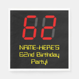 Serviette En Papier 62e anniversaire : Rouge Digital Clock Style "62" 
