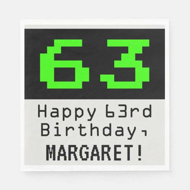 Serviette En Papier 63e anniversaire - Nerdy / Geeky Style "63" & Nom (Devant)