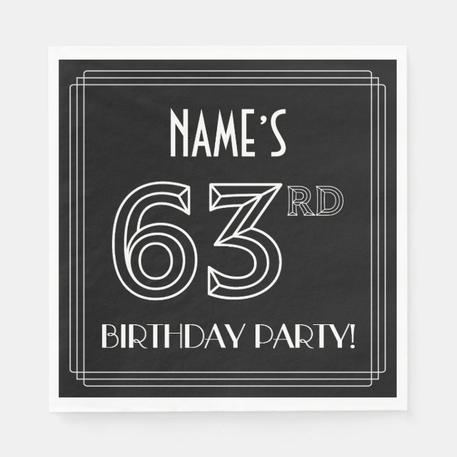 Serviette En Papier 63e fête d'anniversaire : Style Art Déco + Nom per (Devant)