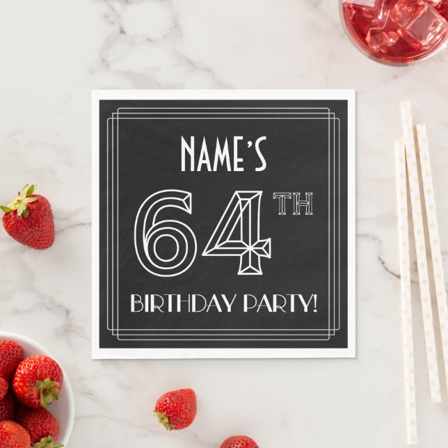 Serviette En Papier 64e fête d'anniversaire : Style Art Déco + Nom per (En situation)