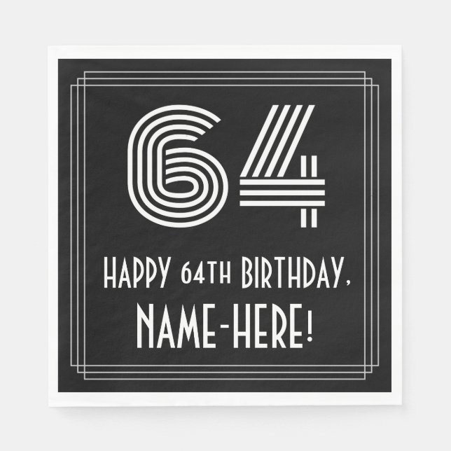 Serviette En Papier 64ème anniversaire : Art Déco Inspiré Look "64" +  (Devant)