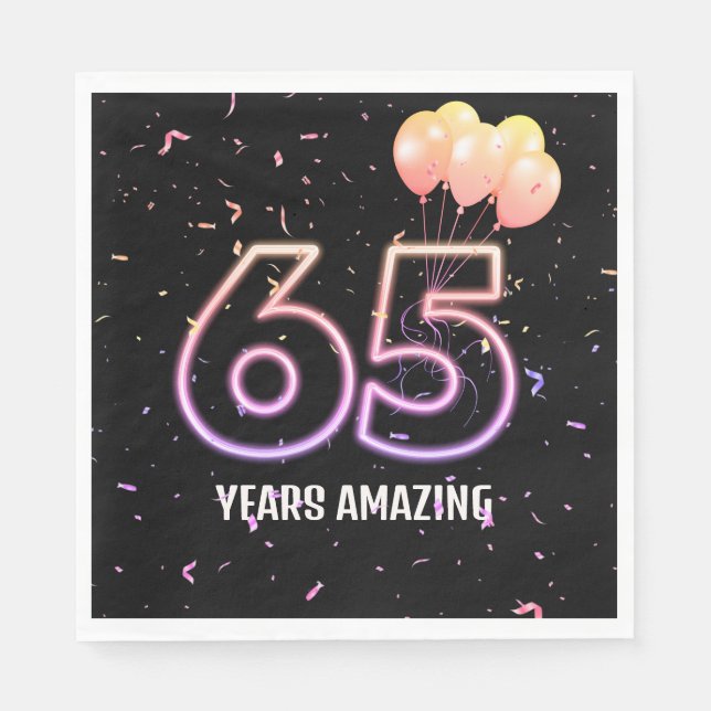 Serviette En Papier 65e anniversaire Balloons et Confetti (Devant)