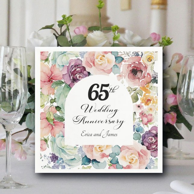 Serviette En Papier 65e anniversaire de Mariage Élégant script floral (Créateur téléchargé)