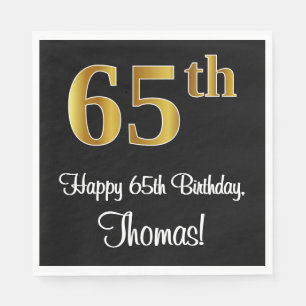 Serviette En Papier 65e anniversaire ~ Elégant Luxueux Faux Gold Look 