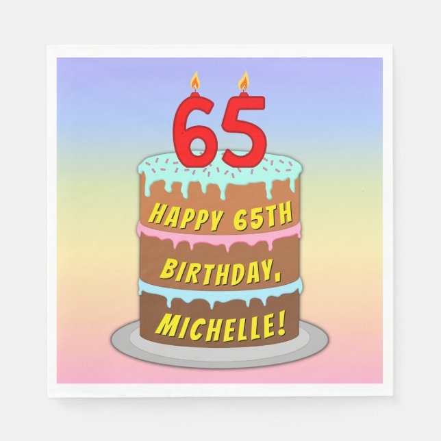 Serviette En Papier 65e anniversaire : Fun Cake and Candles + Nom pers (Devant)