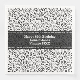 Serviette En Papier 65e anniversaire Numéro d'âge Motif noir/blanc