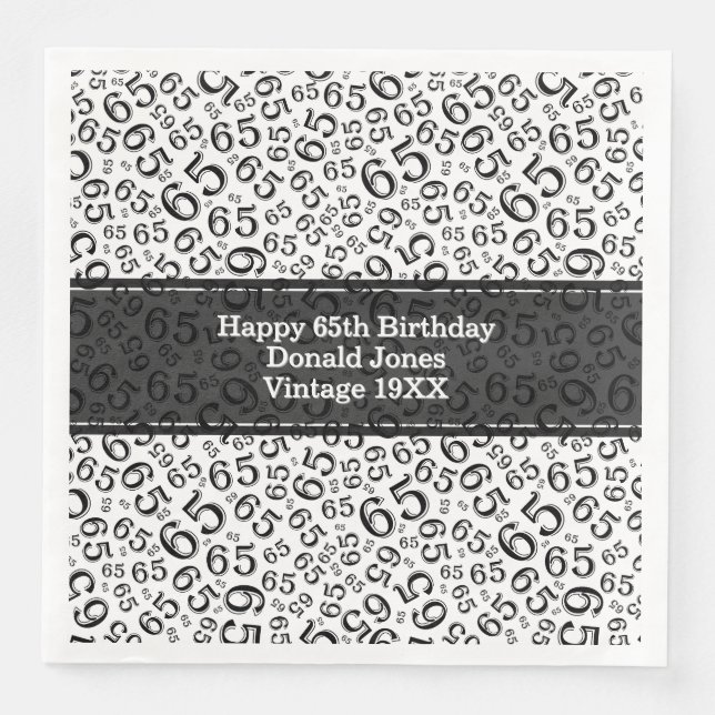 Serviette En Papier 65e anniversaire Numéro d'âge Motif noir/blanc (Devant)