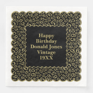 Serviette En Papier 65e anniversaire Numéro Motif Scallops Gold/Black