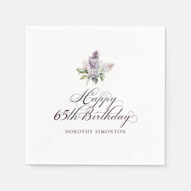 Serviette En Papier 65e anniversaire Purple Lilac Spring Flower Cockta (Devant)