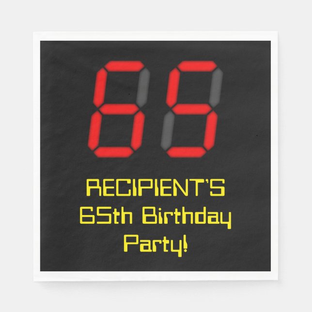 Serviette En Papier 65ème anniversaire : Rouge Digital Horloge Style " (Devant)