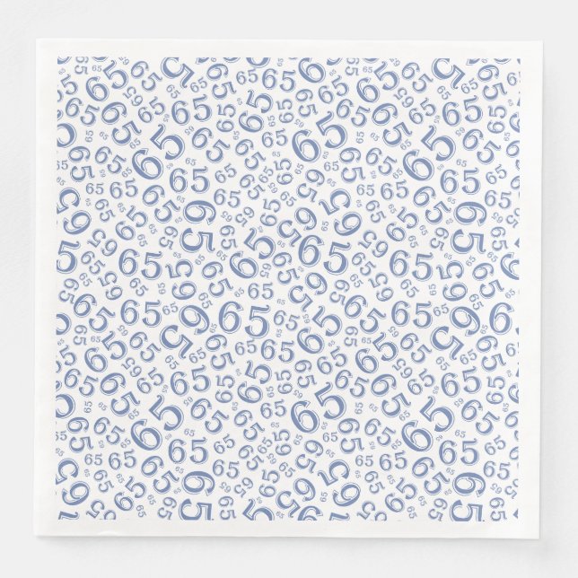 Serviette En Papier 65th Age Random Number Pattern Blue/White (Devant)