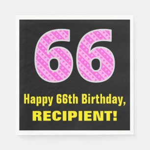 Serviette En Papier 66e anniversaire : Pink Stripes and Hearts "66" +