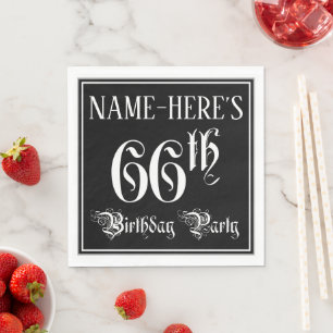 Serviette En Papier 66e fête d'anniversaire — Script fantaisie + Nom p